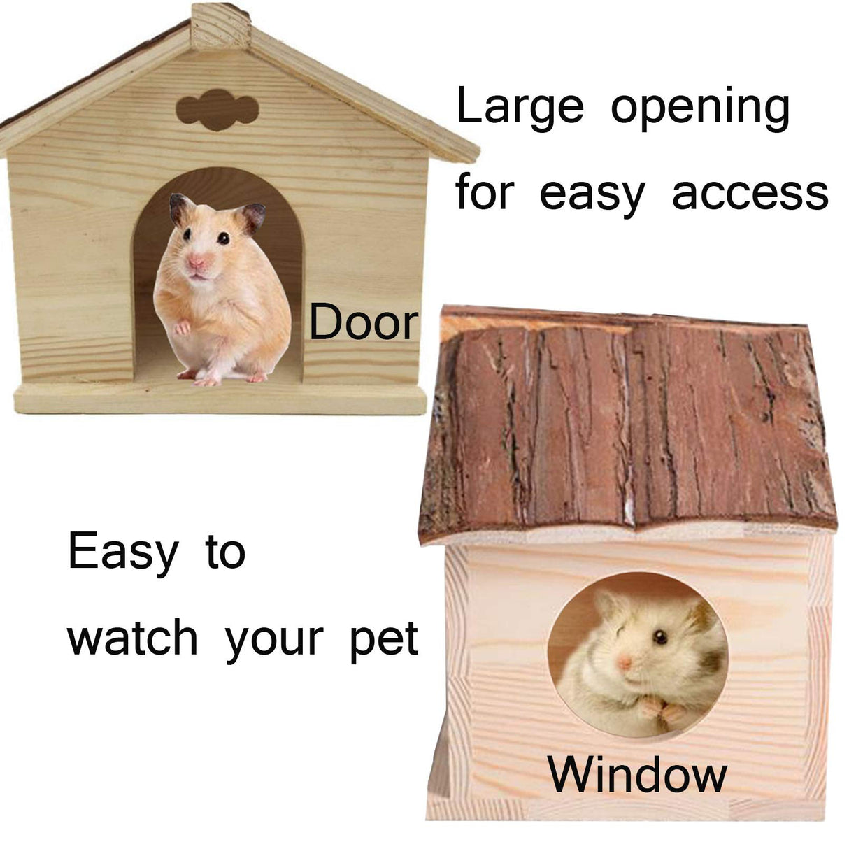 Hamiledyi Guinea Pig Wooden House, Chinchilla Space Natural House with Window Pets Large Hideout Play Hut for Gerbil Ferret Squirrel Rats Mice Hedgehog Hamiledyi