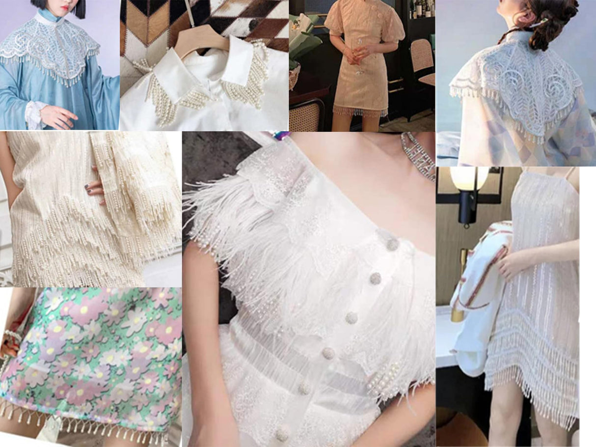 GorinsKani 2 Yard White Black Silk Tassel Gedbkiuce 2 Yard White Black Silk Tassel Fringe Trim Beads Lace Trim Embroidery Lace Fabric Sewing Material Tassels (Black Gold) GorinsKani