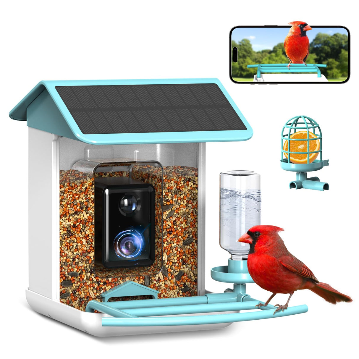 BROAIMX Smart Bird Feeder with Camera, Free AI Forever for 11,000+ Bird Species, 64G TF Card & 1080P HD, Solar-Powered Wireless Outdoor Bird Feeder, App Alerts & Two-Way Audio for Garden Bird Watching BROAIMX