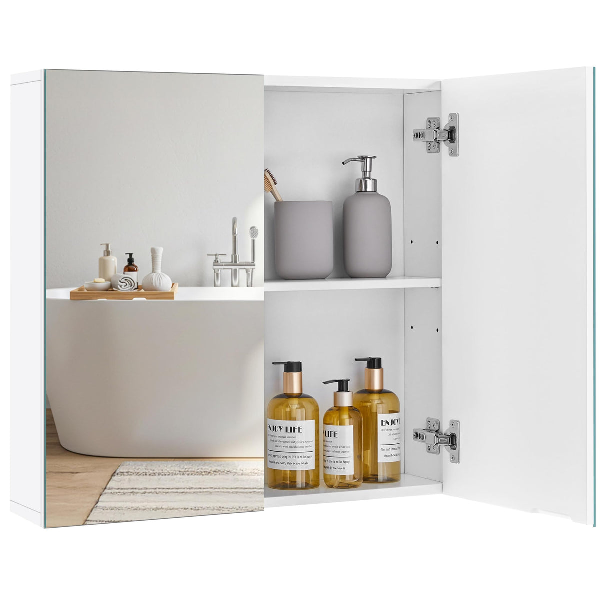 Yaheetech Bathroom Mirror Cabinet, Medicine Cabinet with 2 Frameless Mirrored Doors, Wall-Mounted Storage Cupboard with Adjustable Shelf for Living Room, Laundry Room, Mudroom Yaheetech
