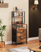 WLIVE Nightstand Set of 2 with Charging Station, LED Night Stand Sets with 2 Drawers and 4 Storage Open Shelves, Fabric Dressers for Bedroom, Rustic Brown WLIVE