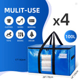 TAILI Extra Large Moving Bags, 4 Pack Blue Heavy Duty Totes For Storage with Visible Window, Wrap Around Handles, Storage Bags for Space Saving, Alternative to Moving Boxes TAILI