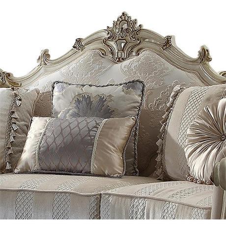 Acme Picardy Fabric Upholstered Sofa with 8 Pillows in Antique Pearl Acme