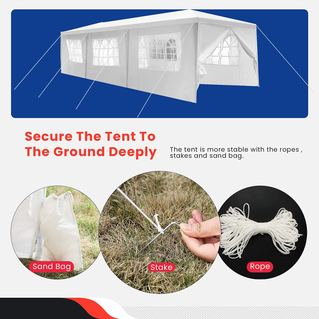 Canopy 10'x30' Party Tent Heavy Duty Outdoor Gazebo Wedding Party Tent with 8 Removable Sidewalls Waterproof UV Resistant for Wedding Camping Shelter BBQ,White BestMassage
