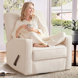 Tbfit Nursery Rocking Chair, 360° Swivel Glider Recliner with Lumbar Support, Comfy Upholstered Armchair with Pillows & Footrest for Living Room & Bedroom (Handle Switch, Beige) Tbfit