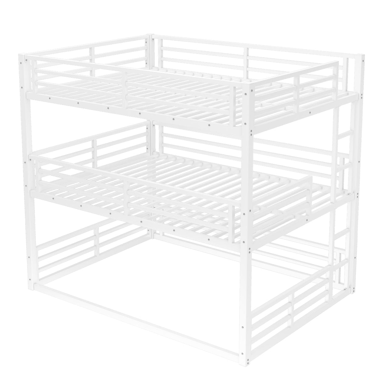 Bellemave Triple Bunk Bed Queen Size, Heavy Duty 3 Bunk Beds with Safety Guardrails and Noise-Reduced Design, Metal Triple Bed for 3 Kids, Teens, Adults, No Box Spring Needed White Bellemave