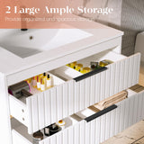 Buytime 30" Bathroom Vanity with Sink, Floating Vanity Bathroom Sink Cabinet Wall Mount, Soft-Close Function 2 Large Drawers, Grooved Stripe Design, Hidden Damping Drawers, White Buytime