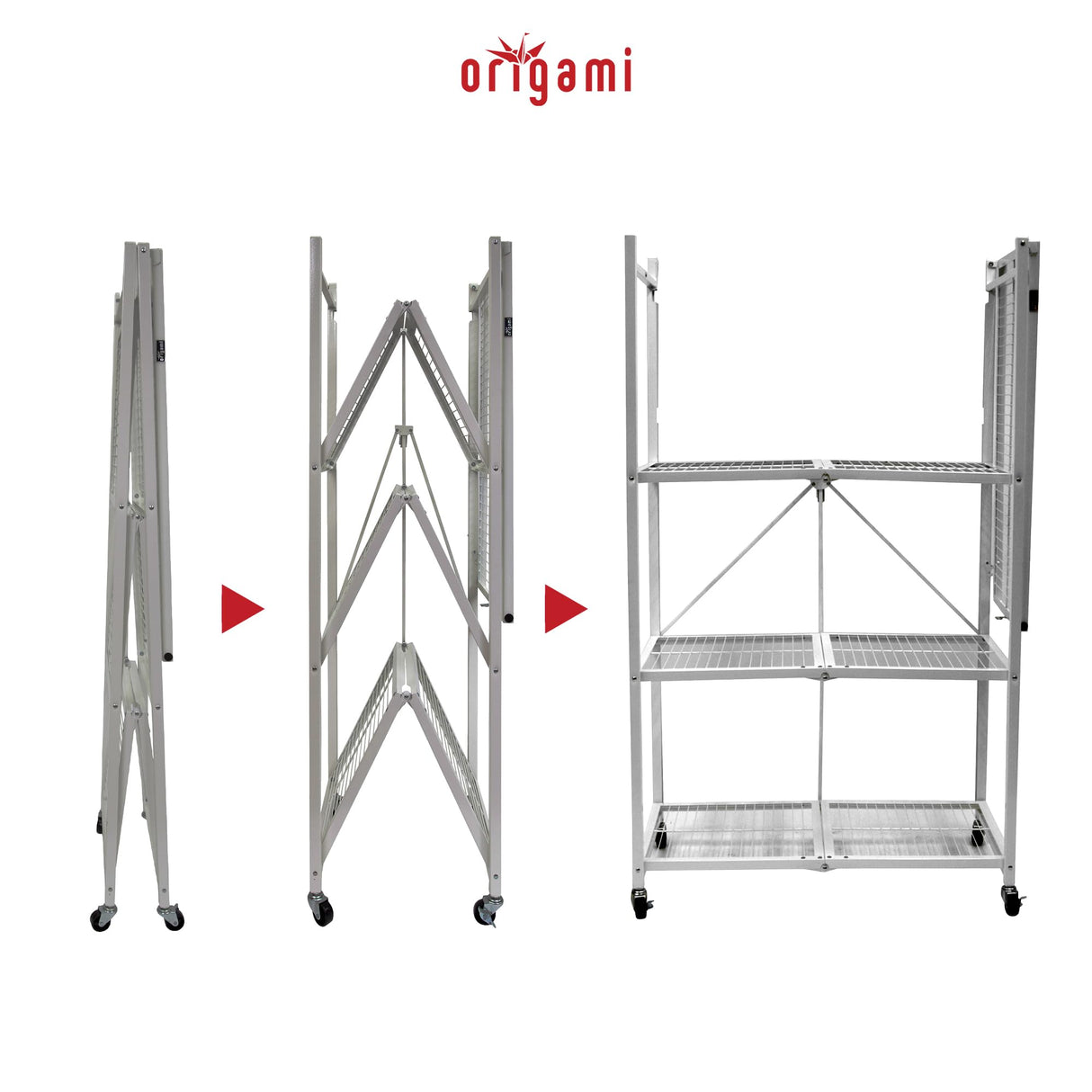 Origami 4-Tier Storage Shelves on Wheels, Steel Shelving Holds 1000 pounds, Heavy Duty Garage Storage & Organization, Closet Organizer, Utility Shelf Origami