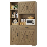 HOSTACK 71" Tall Kitchen Pantry Storage Cabinet, Farmhouse Food Pantry Cabinet with Microwave Stand, Barn Doors Kitchen Hutch Cabinet with Large Drawer and Shelves for Dining Room HOSTACK