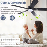 QUTWOB 52" Ceiling Fans with Light and Remote,Farmhouse 5 Blades Quiet Reversible DC Motor Ceiling Fans for Modern Indoor/Outdoor/Patio/Living Room/Bedroom(Black/Walnut) QUTWOB