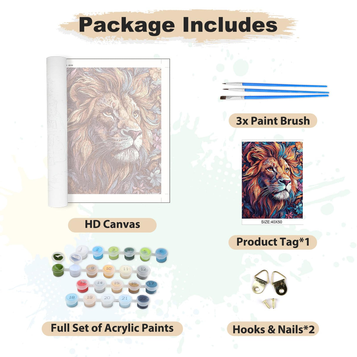 EOBROMD Paint by Numbers Kits for Adults Animal, Lion DIY Kits Crafts for Beginner, Painting Kits Adults, Oil Paint by Numbers for Home Decor Gift 16x20inch(Without Frame) EOBROMD