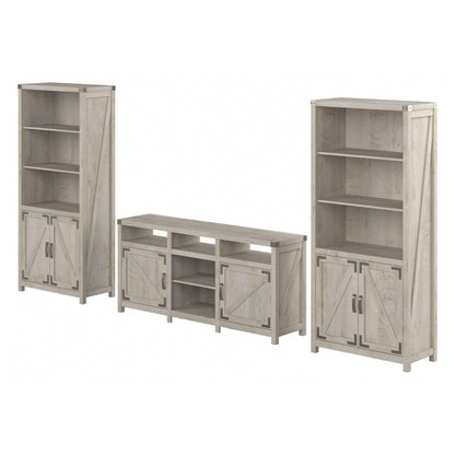 Knoxville Farmhouse TV Stand for 70 Inch TV with 5 Shelf Bookcases in Cottage White - WoodArtSupply