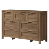 OAKHAM HOME Wood Dresser, Rustic Brown Dresser 47" Wide 7 Drawer Dresser Vintage Wooden Dresser with Fluted Board and Metal Handle for Bedroom, Living Room, Hallway, Special Walnut OAKHAM HOME