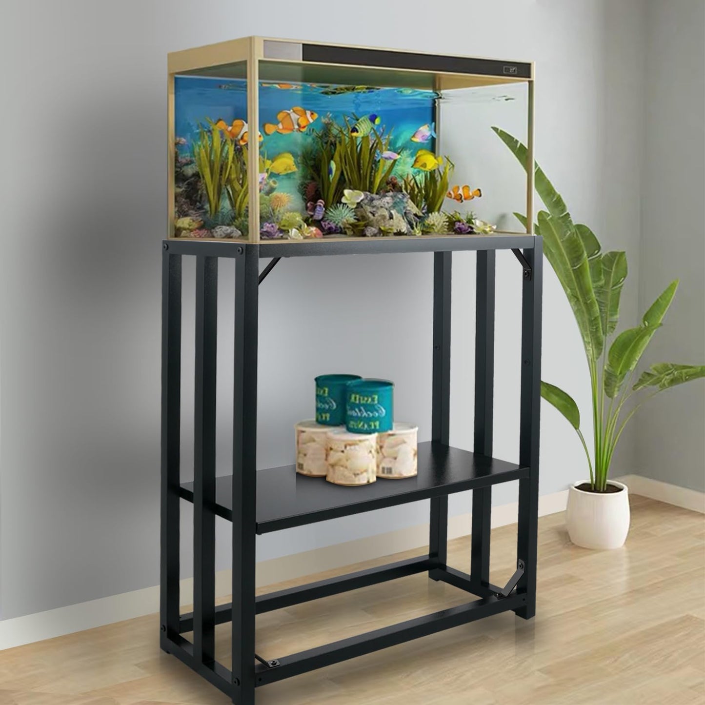 Fumingpal 20 Gallon Fish Tank Stand - Aquarium Stand 20 Gallon, 24.8" L x 13" W Adjustable Reptile Tank Stand, Heavy Duty Metal Breeder Tank Stand for Accessories Storage - WoodArtSupply