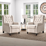 IOMOR Push Back Recliner Chair Fabric Lounge Armchair Pushback Recliner with Rivet Decoration Wingback Single Sofa Chair with Padded Seat for Living Room, Bedroom Set of 2, Beige IOMOR