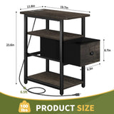 Yoobure End Table with Charging Station, Narrow Side Table with Adjustable Fabric Drawer, 3-Tier End Tables Living Room, Small Nightstand with Outlets, LED Skinny Night Stand for Bedroom Small Spaces Yoobure