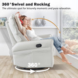 cinehome Swivel Rocker Recliner, Small Rocker Recliner Chairs for Adults, Overstuffed Faux Leather Manual Recliner, Glider Recliner, 360 Swivel Recliner Chair for Living Room cinkehome