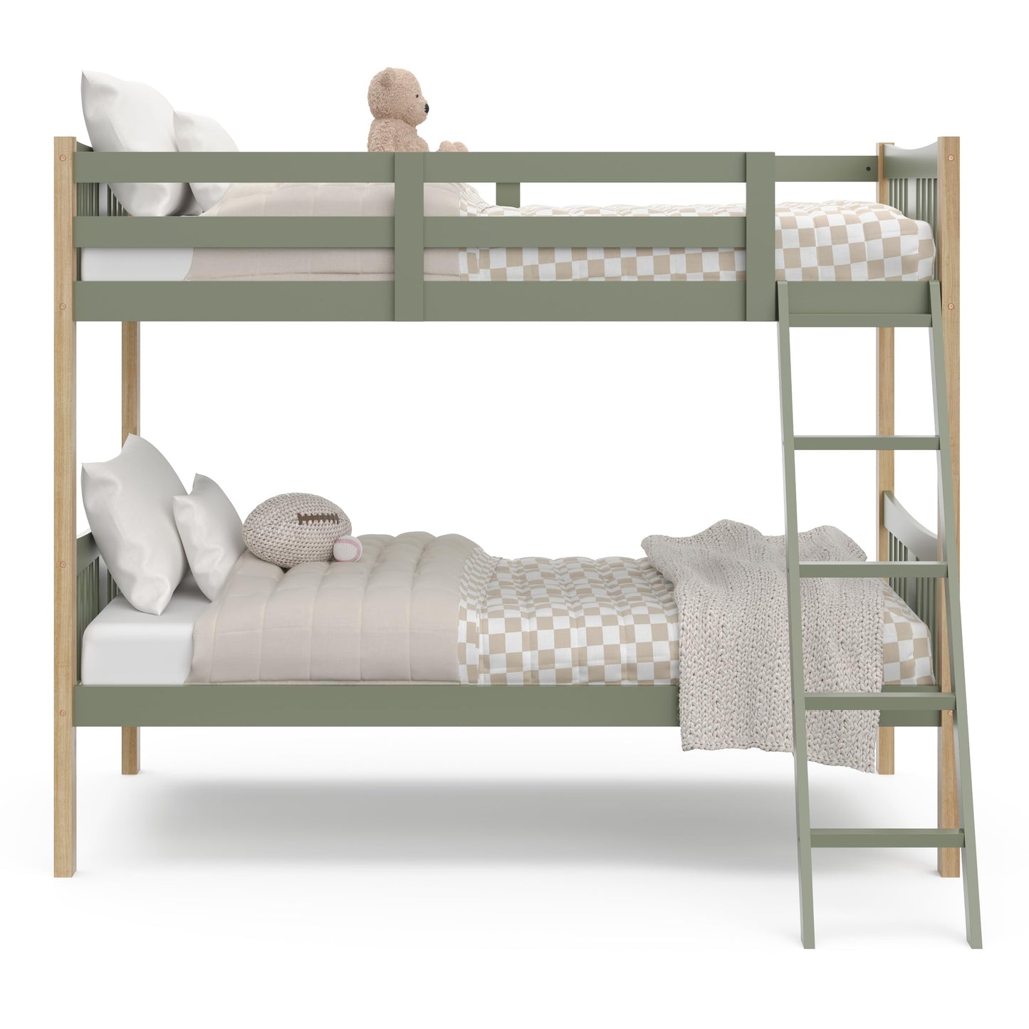 Storkcraft Caribou Bunk Bed Twin Over Twin Bunk Bed (Olive and Natural) - GREENGUARD Gold Certified, Twin Bunk Beds for Kids, Converts to 2 Individual Twin Beds (Mattress not Included)