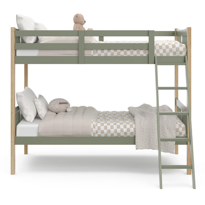 Storkcraft Caribou Bunk Bed Twin Over Twin Bunk Bed (Olive and Natural) - GREENGUARD Gold Certified, Twin Bunk Beds for Kids, Converts to 2 Individual Twin Beds (Mattress not Included)