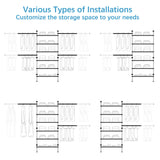 Timate P3 Closet System, Expandable Wall Mounted Closet System with 6 Adjustable Shelves & 4 Expandable Hanger Rods, Industrial Pipe Clothing Rack for Hanging Clothes, Fits Spaces 6'4"-9'3", Black Timate