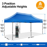 COBIZI 10x20 Pop up Canopy Tent 10x20 Canopy with 6 Sidewalls Waterproof Heavy Duty Commercial Canopy Tent for Parties Outdoor Tent Garden Gazebo Tent, Carry Bag with Wheel(10x20ft, Blue) COBIZI