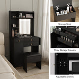 ARTETHYS Vanity Desk with Mirror and Lights Black Vanity Set with Storage Chair Dressing Table with Drawer Makeup Desk with Fold-up Panel for Bedroom ARTETHYS
