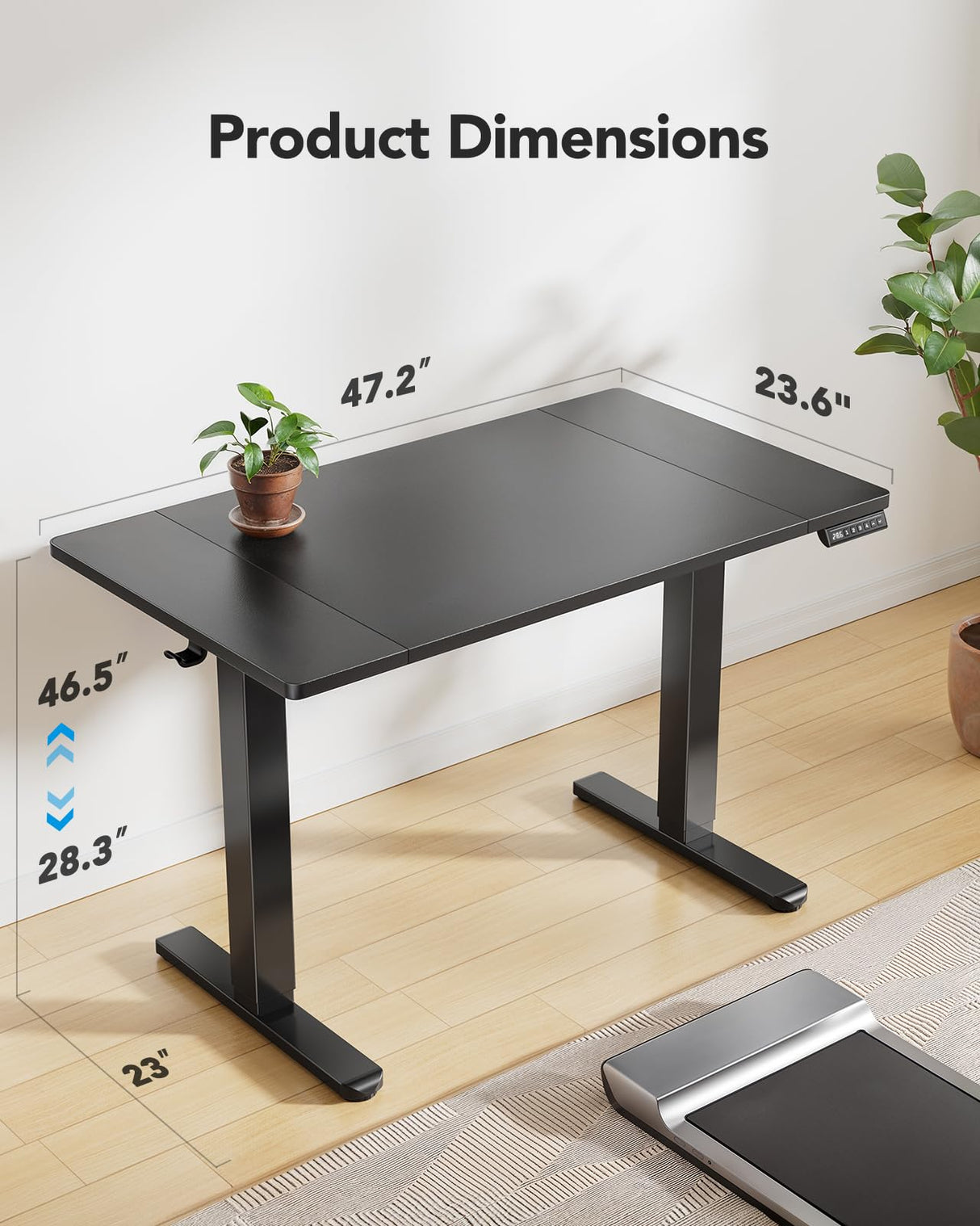 HUANUO 48 x 24 inch Electric Standing Desk, Height Adjustable Table with Headphone Hooks & Cable Manager, Sit to Stand up Desk for Home Office, Black HUANUO