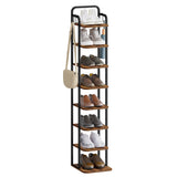 Hzuaneri 8 Tiers Vertical Shoe Rack, Narrow Shoe Tower, Tall Shoes Shelf with 2 Hooks, Adjustable Shelves, Corner Shoes Shelves for Small Spaces, Entryway, Living Room, Rustic Brown SR04301B Hzuaneri