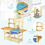 Costzon Wooden Kids Kitchen Playset, Indoor Outdoor Pretend Mud Kitchen Set for Toddler, Play Kitchen Toy w/Simulated Faucet, Shelves, Removable Board, Toy Kitchen Set for Girls & Boys Age 3+ Costzon