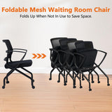 CLATINA Foldable Mesh Ergonomic Training Room Chair Guest Reception Stack Chairs with Caster Wheels and Arms for Office School Church Meeting Conference Training Waiting Room Black (Black Mesh, 1PK) CLATINA