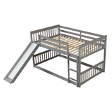 PVWIIK Full Over Full Bunk Bed with Slide & Ladder for Kids Bedroom,Wood Bed Frame with Safety Rails & Headboard and Footboard,No Box Spring Needed,Grey PVWIIK