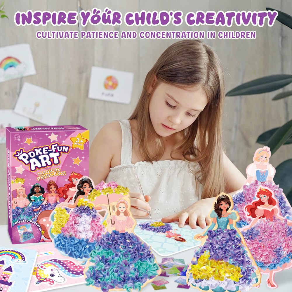 RAJRNED Poke in Fun Magical Princesses Kit, Arts and Crafts for Girls with 8 Magical Princesses & 9 Accessories, Mess-Free Fun for Kids, DIY Craft Kits, Gifts for Girls & Boys Ages 3-12 RAJRNED