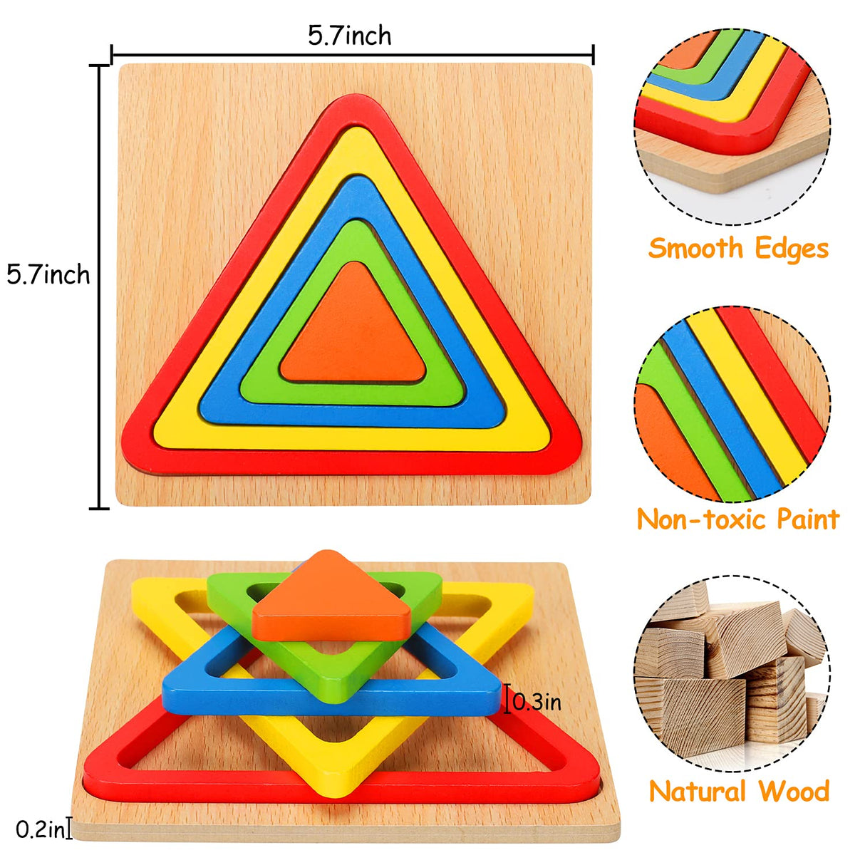 Toddler Puzzles Montessori Toy Wooden Shape Sorting Puzzle Sensory Toy Toddler Activities Preschool Learning Educational Autistic Developmental Toy 1 2 3 Year Old 1-3 0-2 Dementia Game AugToy