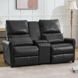 Loveseat Recliner Sofa, Push Back Double Wall Hugger Reclining Sofa Chair with Console, 2 Seat Leather Home Theater Seating with Cup Holder, Manual Comfy RV Furniture Sofa for Living Room, Light Black SENIFIS