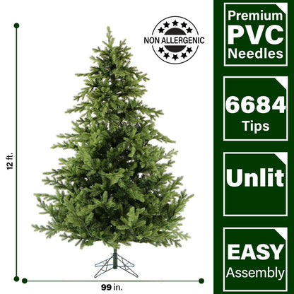 Fraser Hill Farm Woodside Pine Christmas Tree, 12 Feet Tall | Perfect Artificial Holiday Tree for Living Room, Family Room, or Den | No Lights Attached | FFWS012-0GR, Green