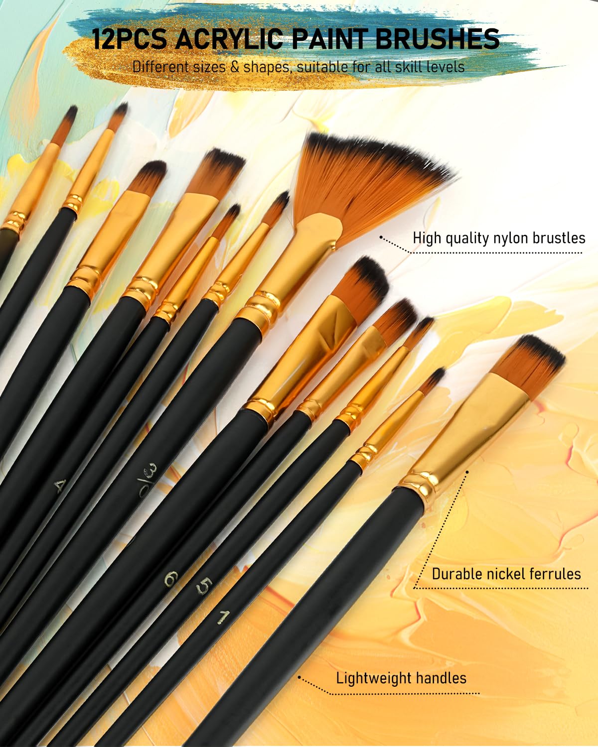 Nicpro 24 Colors Acrylic Paint Set (2 oz, 60 ml) with 12 Brushes, Non Toxic Art Supplies Kit for Rock Painting, Multi Surface Canvas Clay Wood Fabric Craft Ceramic, for Kid & Adult Beginner Nicpro