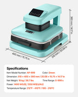 VEVOR Auto Heat Press Machine, 15 x 15 inch, T-Shirt Press Machine with Auto Release and Adjustable Pressure, Digital Display, Rapid Heating, for Sublimation, Vinyl, Heat Transfer Projects, Green VEVOR