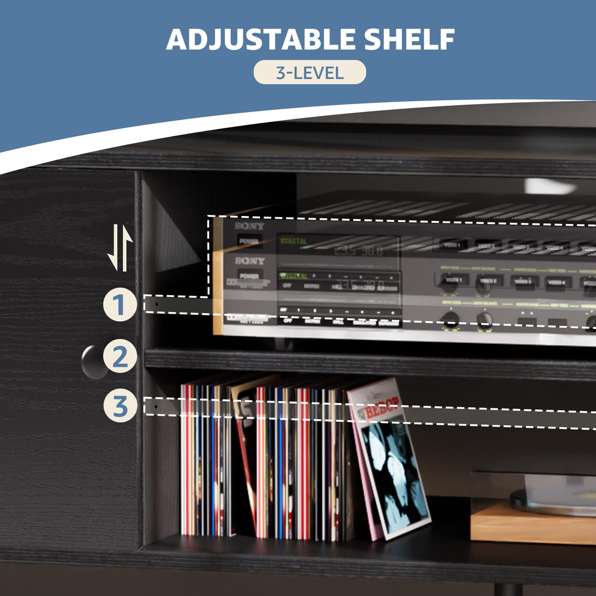 DUMOS TV Stand for 55 60 inch TV, Entertainment Center with Storage Cabinet, Mid Century Modern Media Console Table, Adjustable Hinge, Wooden Television Furniture for Living Room, Office - Black DUMOS