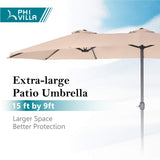 PHI VILLA 15ft Large Patio Umbrella with Base, Double-sided Outdoor Umbrella, Beige PHI VILLA