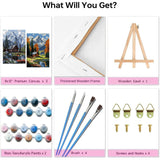 2 Pack Framed Paint by Numbers Kit for Adults - with Wooden Easel, Landscape Paint by Numbers Kit for Adults Framed, DIY Mountain Paint by Numbers with Frame for Home Wall Decor 8x12 Inch askkqtx