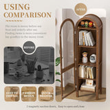 Lxsxlome 64.17 in Tall Arched Display Cabinet with Acrylic Glass Doors 5-Tier Kitchen Pantry Storage Cabinets Modern Wood Curio Cabinet Bookcase for Living Dining Room (Walnut, 16.92‘’W) Lxsxlome