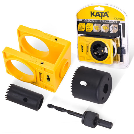 KATA 1-3/8" - 1-3/4" Door Lock Installation Kit for Wooden Doors with Guide Template, Door Lock Hole Saw, Carbon Steel KATA