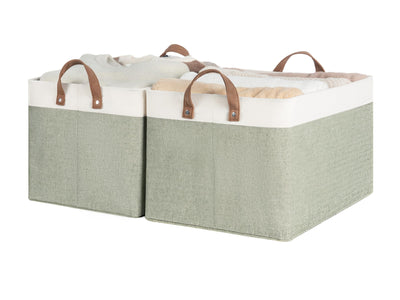 StorageWorks Storage Bins, Shelves Baskets for Organizing, 45L Extra Large Fabric Closet Organizers with Handles, Metal Frame, Green and White, 2-Pack