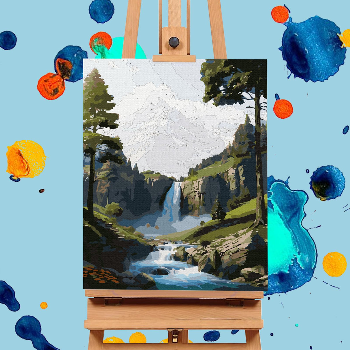 Offito Paint by Numbers Kit for Adults- Waterfall Landscape Adult Paint by Number Kits on Canvas for Beginners, Mountain Scenery DIY Acrylic Oil Number Painting Kits for Home Decor Gift 16"x20" Offito