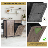 Arlopu Double Tilt Out Trash Cabinet, 20 Gallon Pet Proof Kitchen Pull Out Recycle Cabinet, Freestanding Wooden Laundry Sorter Cabinet, W/Drawer, Barn Door, for Home, Living Room, (Greige) Arlopu