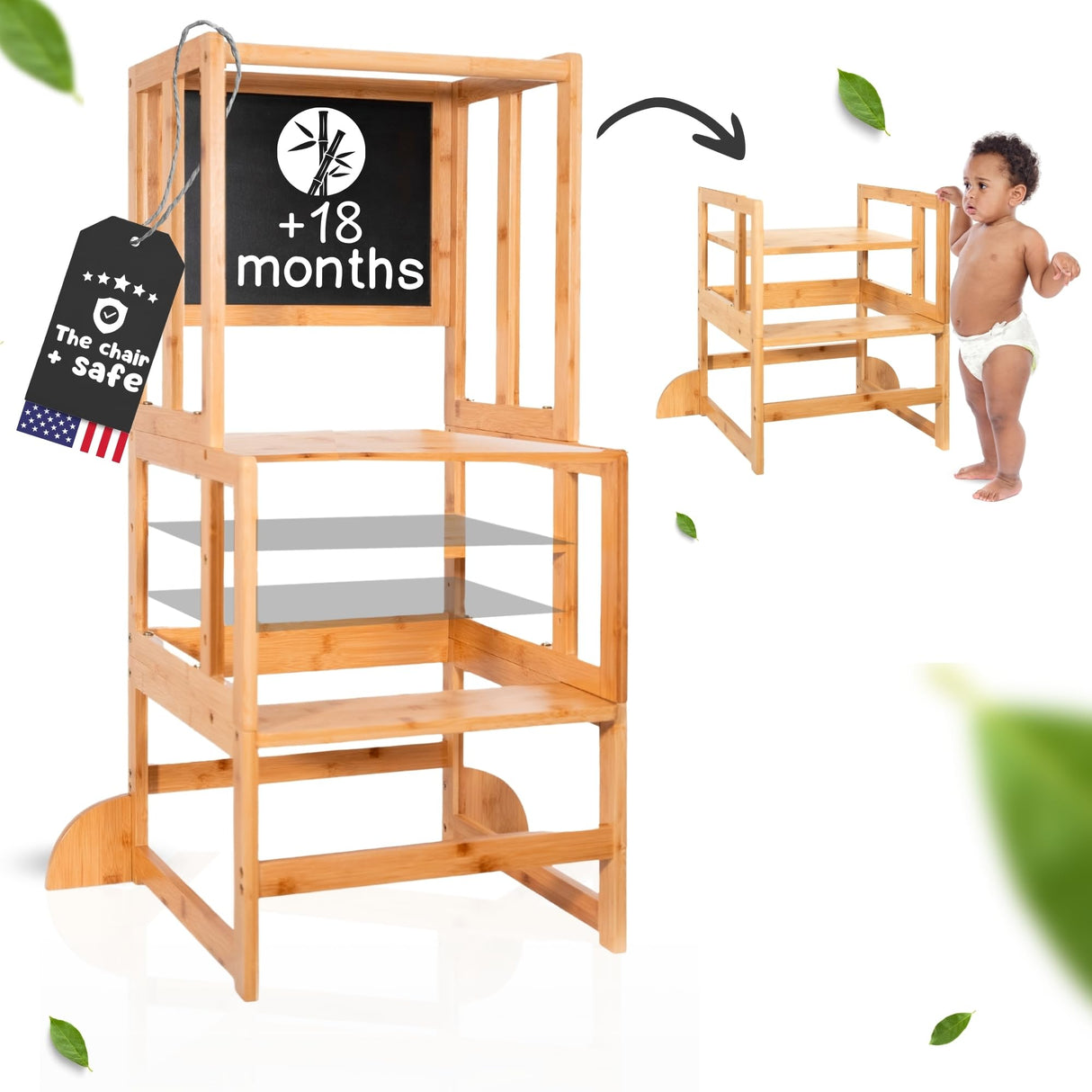 KYWAI® Toddler Tower with Chalkboard &Height Adjustable - Toddler Standing Tower - Toddler Kitchen Stool Helper - Kitchen Step Stool for Toddlers - Toddler Stool for Kitchen - Toddler Step Stool KYWAI