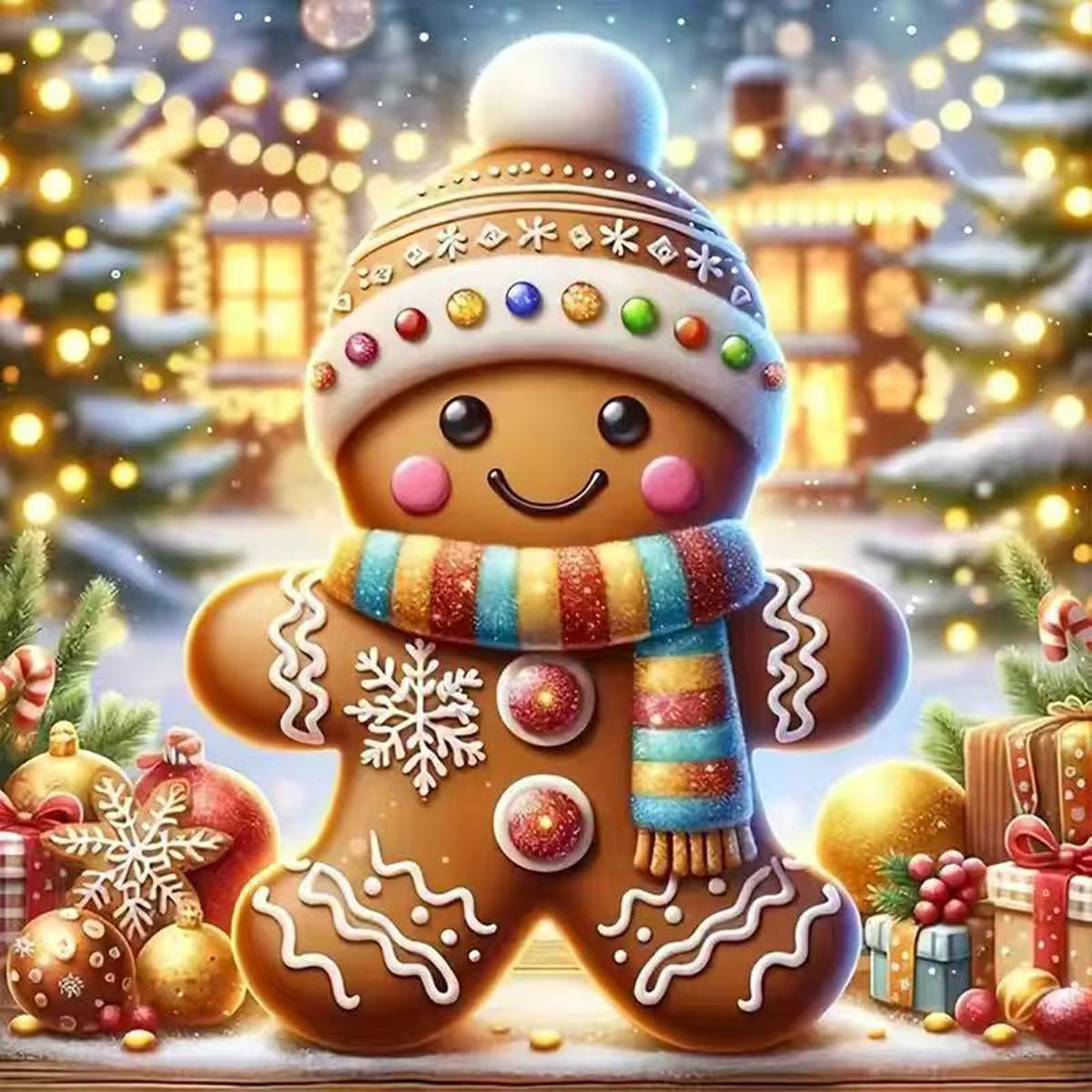 Winter Diamond Painting Kits for Adults,5D Diamond Art Painting Kits for Christmas Gingerbread Man, DIY Full Round Drill Diamond Diamonds Gem Art and Crafts Home Decor 13.8 x 13.8Inch GEMFAMILY