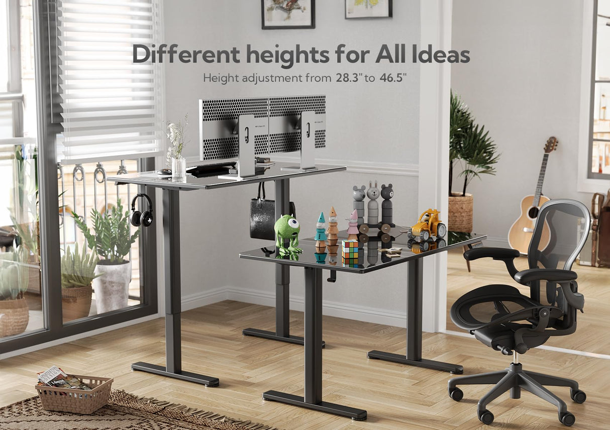 Claiks Glass Standing Desk, Electric Standing Desk Adjustable Height, 48 Inch Adjustable Stand Up Desk, Quick Install Home Office Computer Desk, Black Claiks