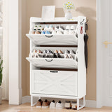 YITAHOME Farmhouse Shoe Storage Cabinet for 24 Pairs with 3 Flip Drawers, Narrow Slim Shoe Rack Cabinet for Hallway, Shoe Organizer for Entryway, Living Room (White) YITAHOME