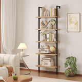 Airynee Ladder Bookshelf, 5 Tier Book Shelf, Wall Mount Bookshelves and Bookcases with Metal Frame, Anti Dump, Tall Bookcase for Living Room, Home Office, Bedroom Oak Airynee